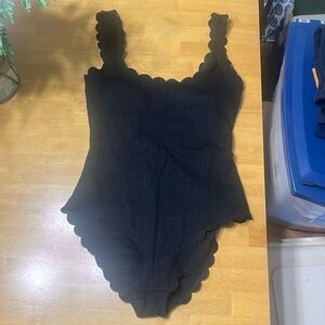 AERIE one piece waffle scalloped black swimsuit